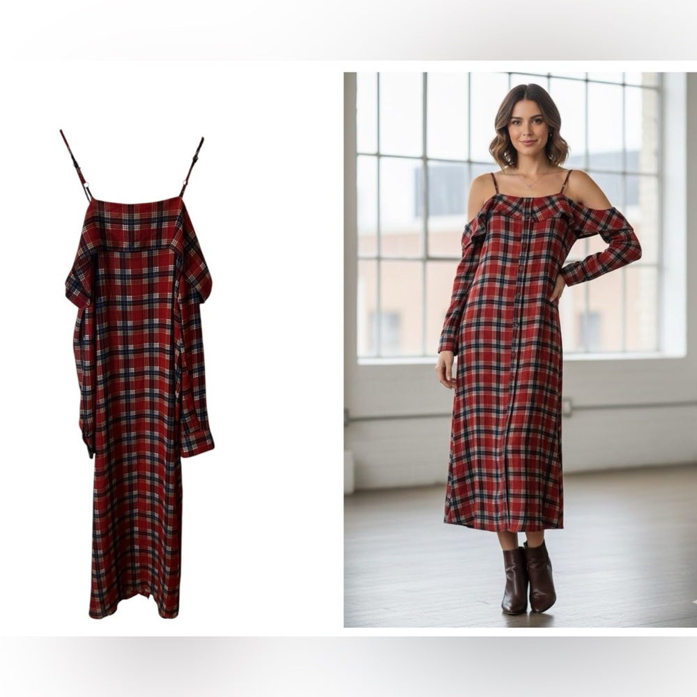 Cold Shoulder Plaid Dress